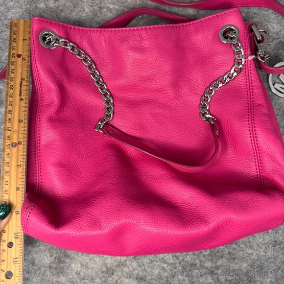 Michael Kors Jet Set Chain Shoulder Bag Tote Fuschia Hot Pink Bucket Handbag - Picture 12 of 14